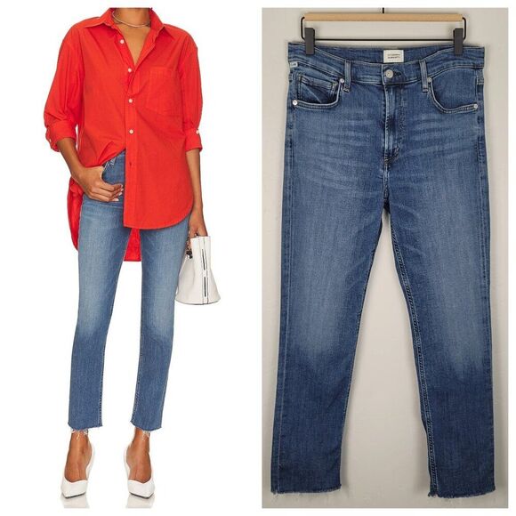 Citizens Of Humanity Isola Straight Crop Jeans Stretch Raw Hem Blue Size 29 - Picture 1 of 16